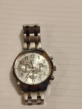 Brooks Brothers Silver and White Chronograph Bracelet Watch